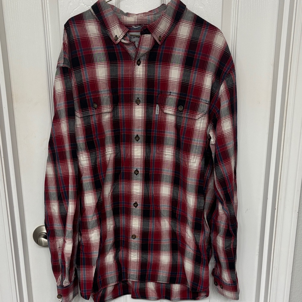 Carhartt Long Sleeve Plaid Red Button Shirt Size XL Workwear Gorpcore